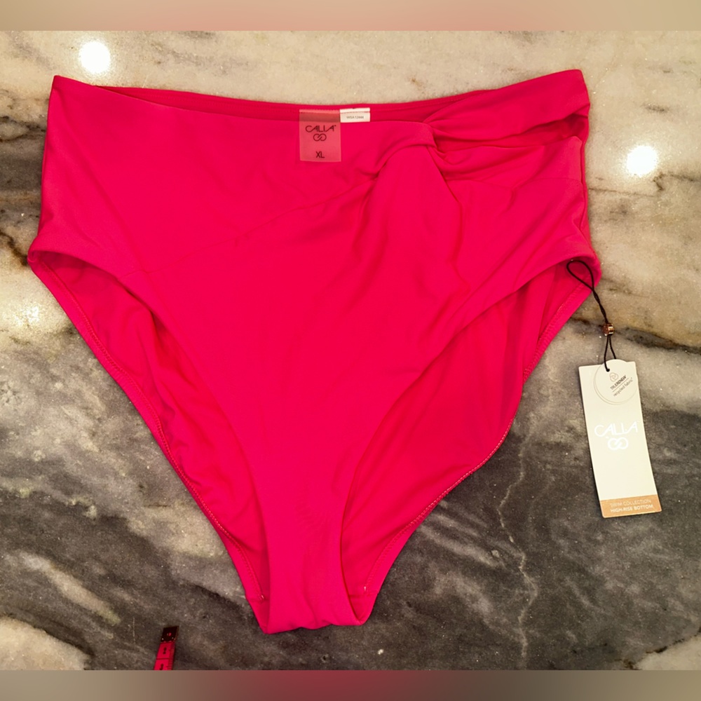 NWT Calia Size XL Pink High-Waisted Bikini Bottom WITH Twist Detail